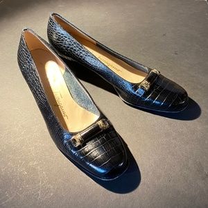 Salvatore Ferragamo Crocodile Slip On Loafers Flats Black Size 6.5